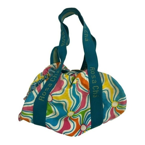 Rosa Cha Vintage Bag Spell Out White & Blue Retro Print Shoulder Purse Y2K - Picture 1 of 11